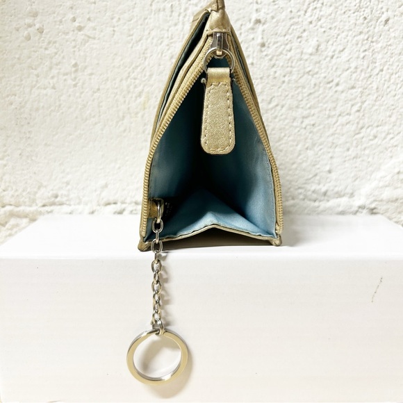 COACH Mini Skinny Leather Key Chain Coin ID Case Wallet Metallic Gold EUC - Picture 9 of 13